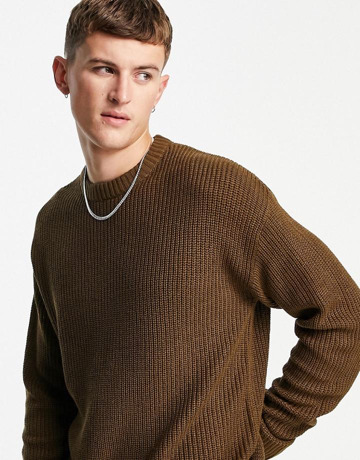 Jack & Jones Originals Oversized Ribbed Sweater In Brown