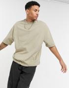 Asos Design Oversized Heavyweight T-shirt With Chunky Rib Neck Detail In Beige-neutral