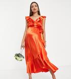 Little Mistress Maternity Bridesmaid Ruffle Wrap Dress In Sunset Orange