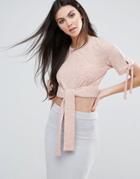 Lavish Alice Ribbed Belted Top - Beige