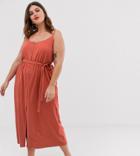 Asos Design Curve Button Through Maxi Dress With Self Belt - Red