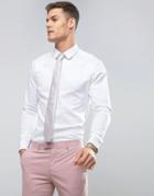 Asos Wedding Stretch Slim Sateen Shirt With Double Cuff - White
