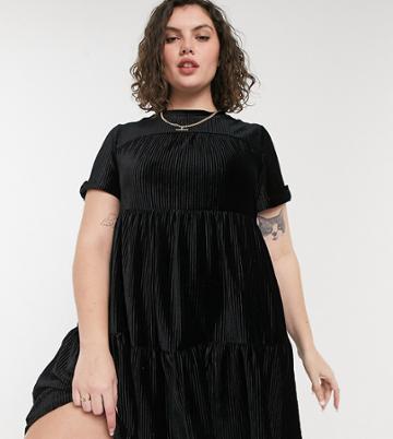 Simply Be Cord Smock Dress In Black
