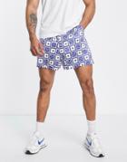 Asos Design Smart Cropped Bermuda Shorts With White And Blue Tile Print