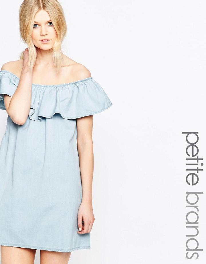 Chorus Petite Ruffle Off The Shoulder Dress - Blue