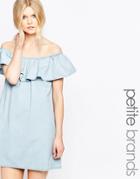 Chorus Petite Ruffle Off The Shoulder Dress - Blue