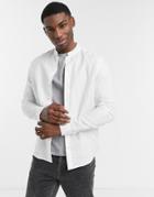 Asos Design Regular Fit Smart Linen Shirt With Mandarin Collar In White