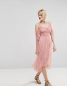 Miss Selfridge Mesh Cold Shoulder Dress - Pink