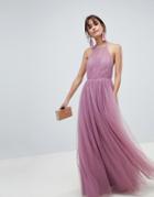 Asos Design Premium Halter Tulle Maxi Dress-purple