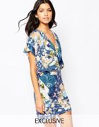 Liquorish Wrap Front Dress - Mid Blue Base