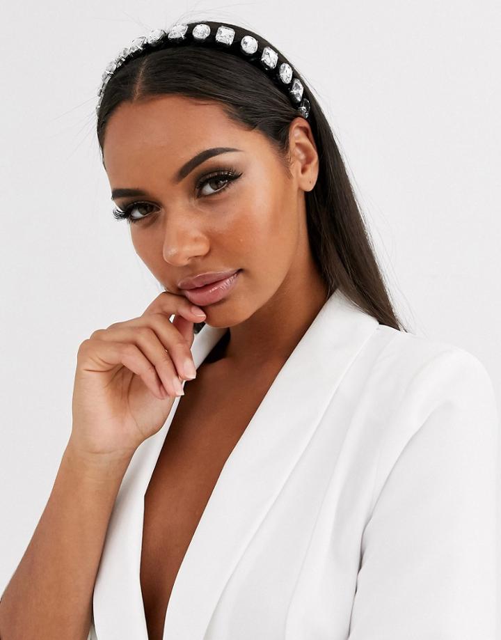 Asos Design Headband With Crystal Embellishment And Black Velvet