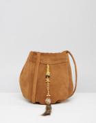 Park Lane Embellished Tassel Suede Bag - Tan