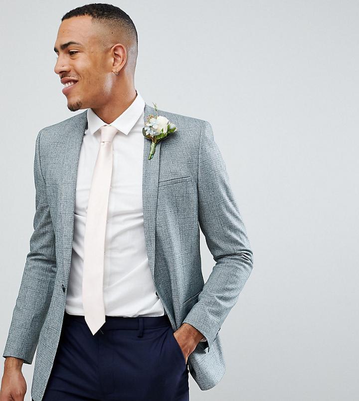 Asos Design Tall Wedding Skinny Blazer In Dark Green Cross Hatch Nepp - Green