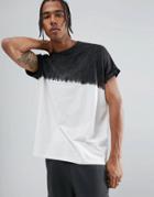 Asos Longline Super Oversized Roll Sleeve T-shirt With Acid Wash Dip-dye - White