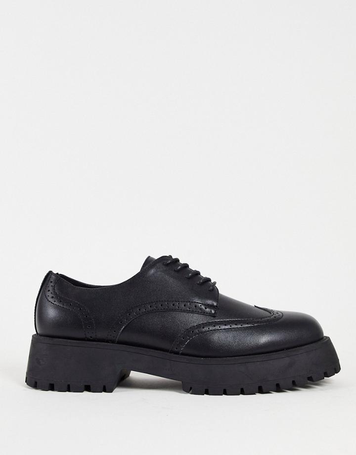 Asos Design Brogue In Black Faux Leather With Chunky Sole