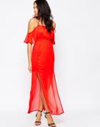 Mela Loves London Cold Shoulder Dress With Sheer Overlay - Red