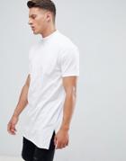 Asos Design Relaxed Fit Super Longline T-shirt With Side Splits And Turtleneck - White