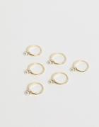 Asos Design Pack Of 6 Rings With Color Pearls In Gold Tone - Gold