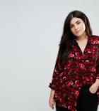 Asos Curve Oversized Shirt In Check Floral - Multi