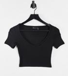 Asos Design Petite Fitted V Neck T-shirt In Rib In Black