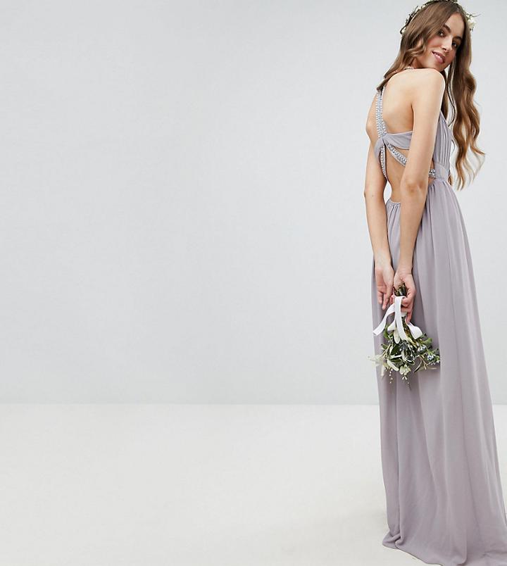 Tfnc Tall Embellished Back Detail Maxi Bridesmaid Dress - Gray