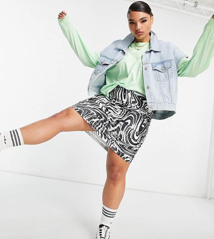 Asos Design Curve Mini Skirt With Ruching In Mono Swirl Print-multi