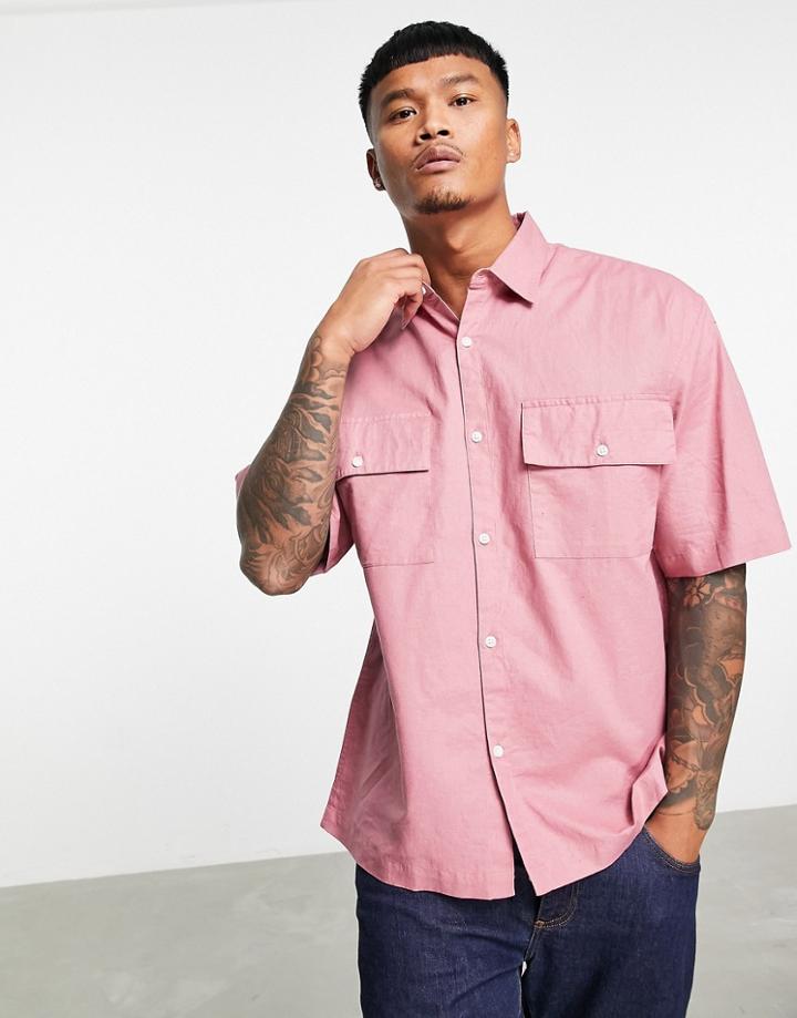 Topman Short Sleeve Linen Shirt In Pink