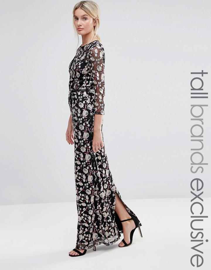Little Mistress Tall Allover Premium Embroidered Maxi Dress - Multi