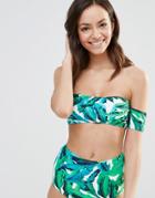 Oh My Love Palm Print Off Shoulder Bikini Top - Light Palm Print