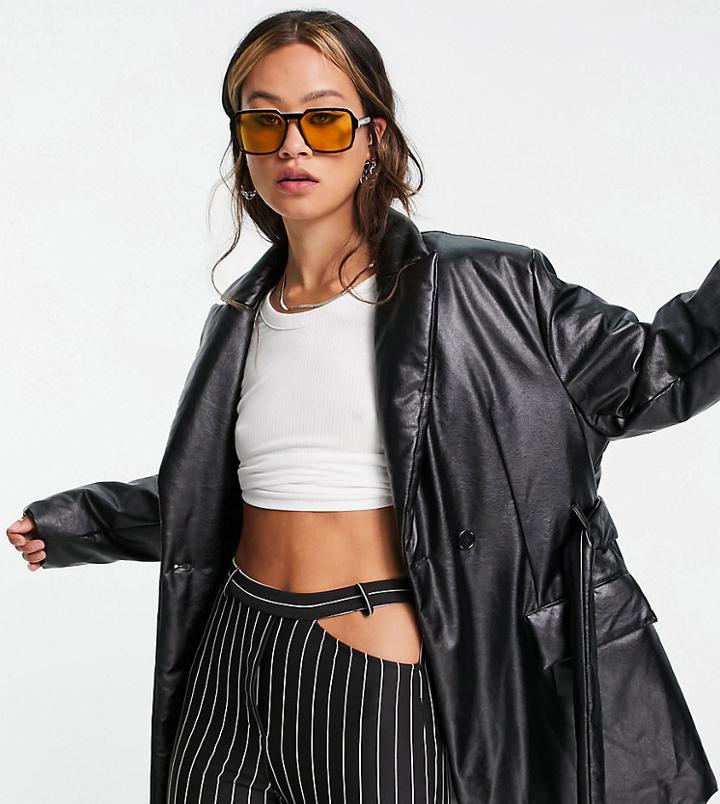 Collusion Padded Pu Blazer With Belt In Black