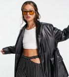 Collusion Padded Pu Blazer With Belt In Black