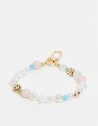 Asos Design Bag Charm With Dice And Happy Face In Pastel Colors-multi