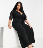 Yours Wide Leg Jumpsuit With Lace Detail In Black