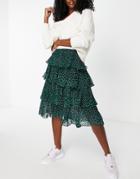 Y.a.s Tiered Spot Midi Skirt In Green