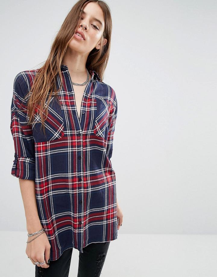 Noisy May Oversize Check Shirt - Black