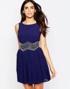 Tfnc Caris Skater Dress With Embellished Waist - Navy