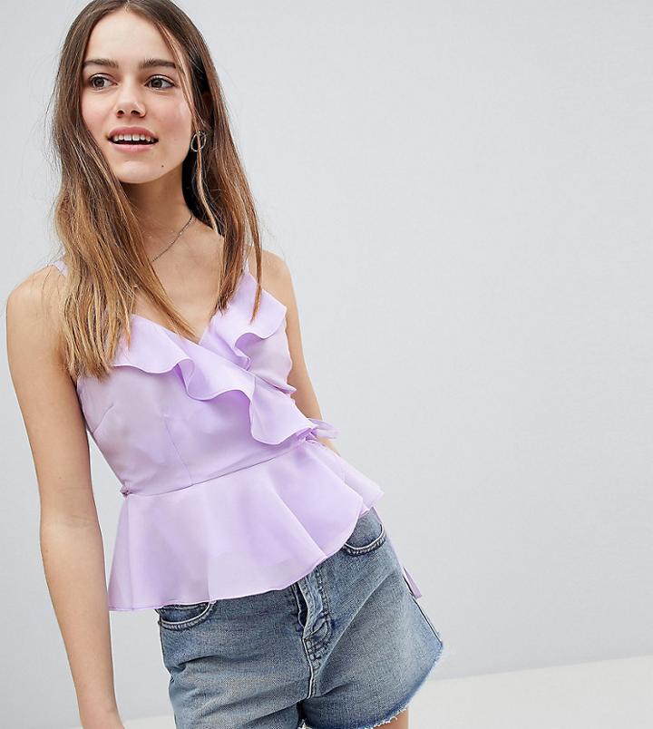 Asos Design Petite Ruffle Wrap Cami - Purple