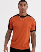 Asos Design Organic T-shirt With Contrast Shoulder Panel In Tan