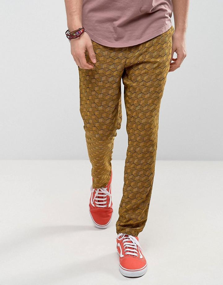 Asos Festival Straight Cropped Lightweight Pants With Pattern - Yellow