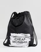 Cheap Monday Paint Brush Logo Drawstring Bag - Black