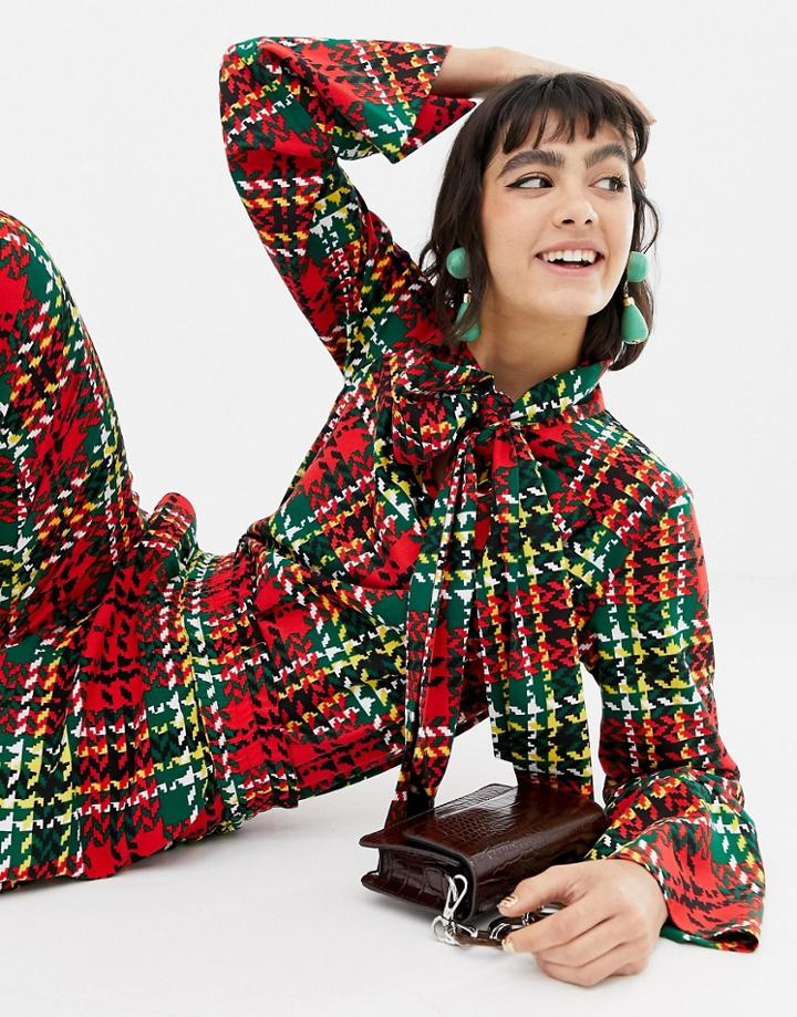 Resume Julia Blouse With Pussybow In Plaid - Red