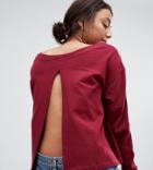 Asos Tall Off Shoulder Boxy Sweatshirt With Split Back - Red