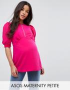 Asos Maternity Petite Puff Sleeve Blouse With Hardware Detail - Pink