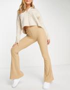 Only Ribbed Flared Pants In Beige-neutral