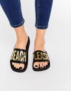 Thewhitebrand Black Beach Please Slider Flat Sandals - Black