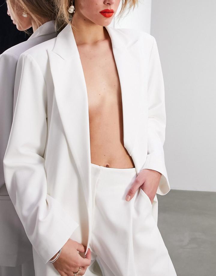 Asos Edition Oversized Longline Wedding Blazer In Ivory-white