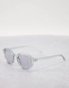 Asos Design Round Sunglasses In Crystal Gray With Pale Smoke Lens-grey