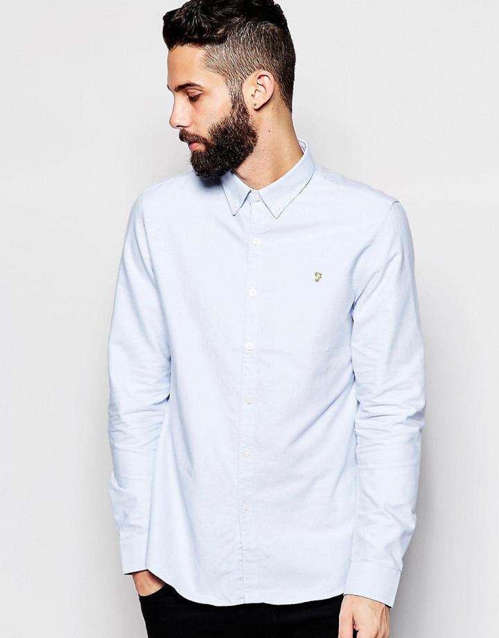 Farah Brewer Slim Fit Oxford Shirt In Blue - Blue