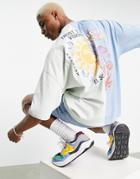Asos Design Oversized T-shirt In Blue Color Block With Back Print-multi