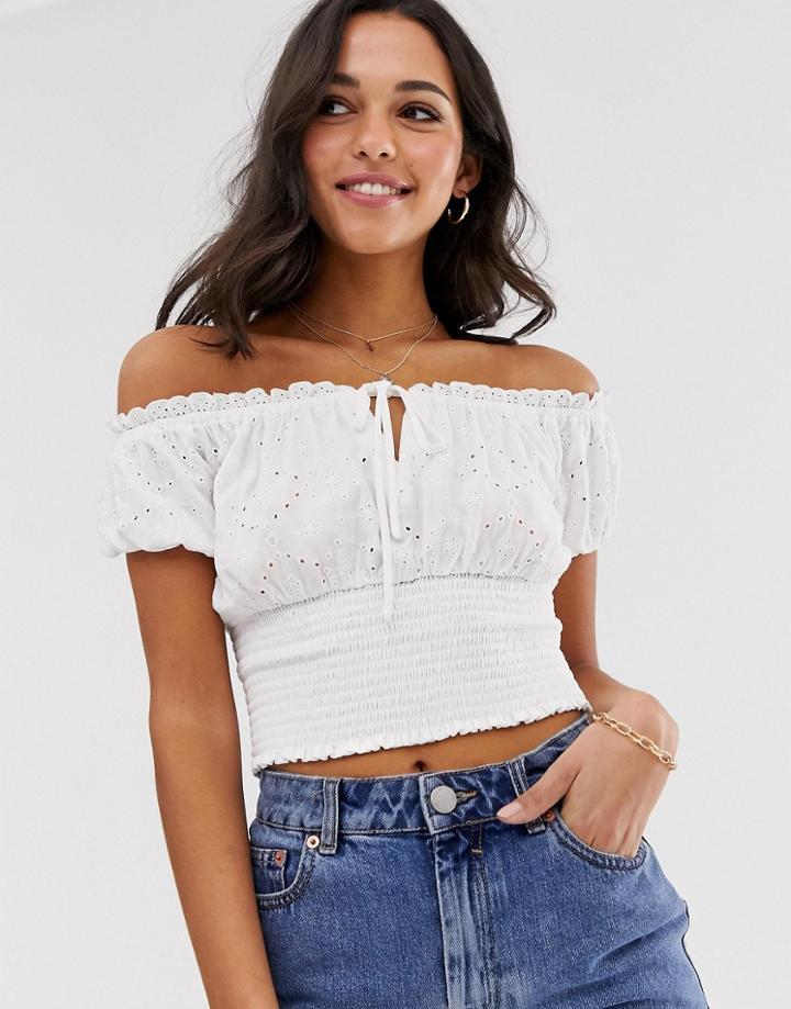 Stradivarius Off Shoulder Top In White